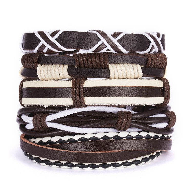 Vintage Cross Leather Multi-layer Adjustable Hand-woven Men's Bracelet Set