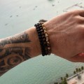 8mm Black Frosted Tiger Eye Picture Stone Stacking Bracelet 