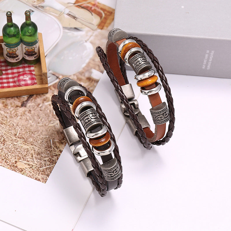 Handmade Beaded Multi-layered Leather Bracelet