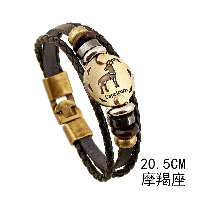 Vintage 12 Zodiac Cowhide Multi-layer Bracelets