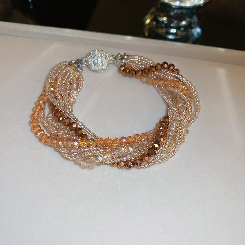 Tide Elegant Pearl Crystal Jade Double Circle Bracelet