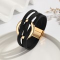 Metal Leather Cross Women's Large Hoop Cuff Multi-layer Wris