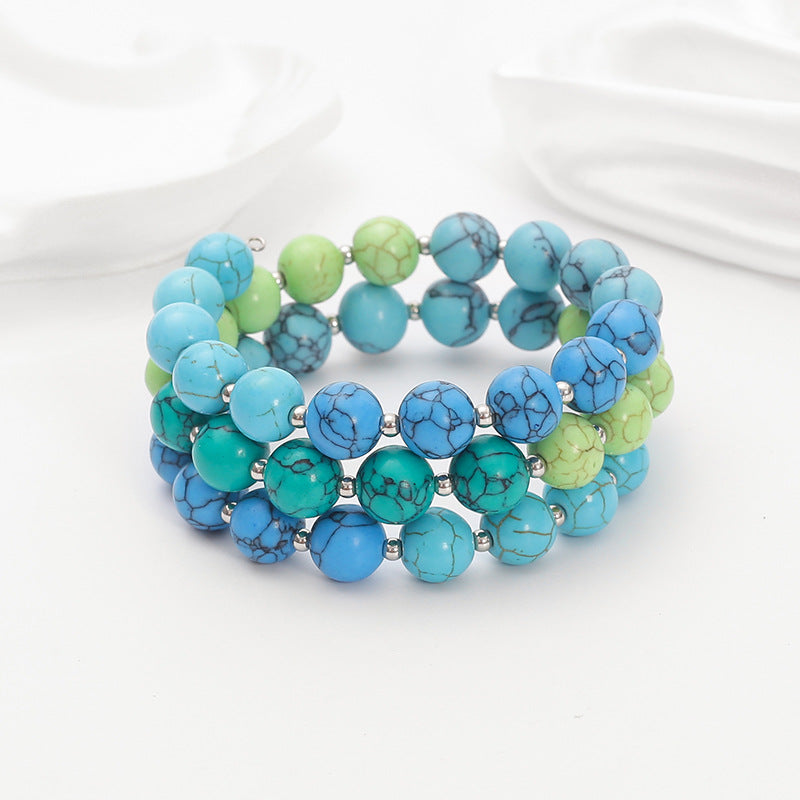 Bohemian acrylic beaded bracelet multi-layered elastic brace