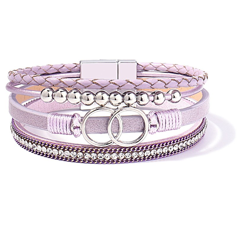 Handmade Magnetic Clasp Diamond Encrusted Leather Bracelet