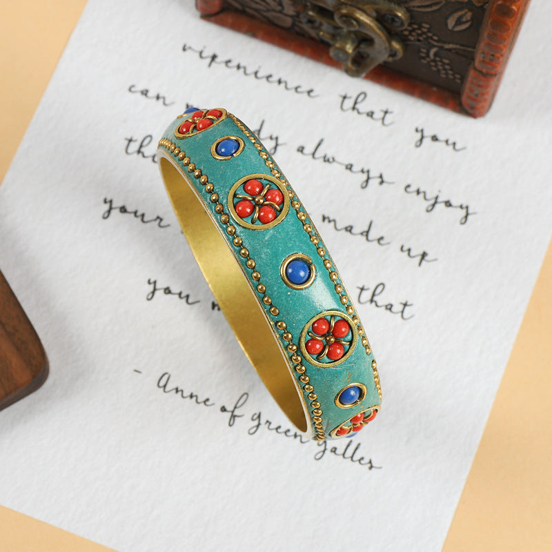 Vintage Brass with Turquoise Ethnic Style Bracelet