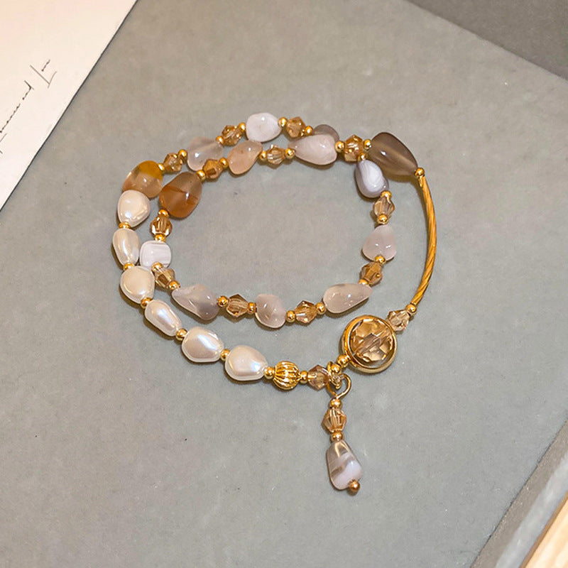 Tide Elegant Pearl Crystal Jade Double Circle Bracelet