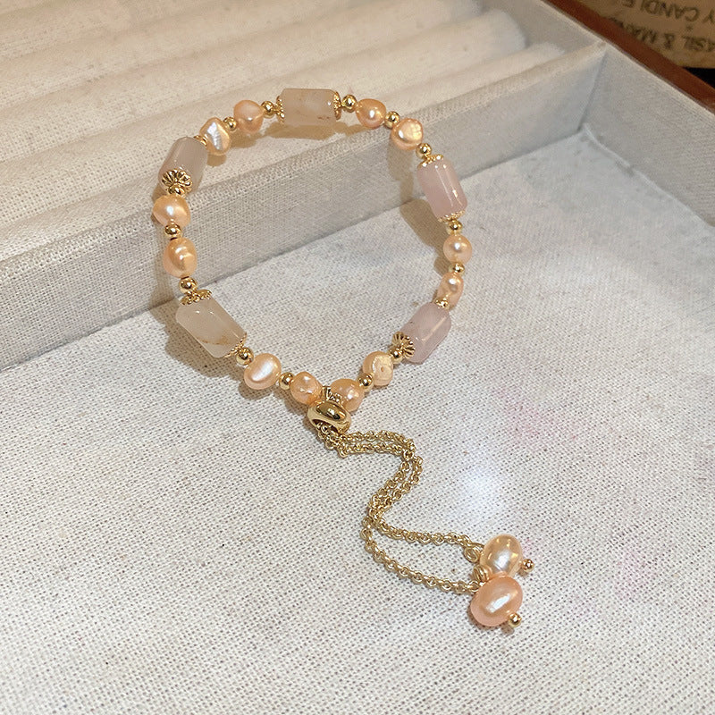 Tide Elegant Pearl Crystal Jade Double Circle Bracelet