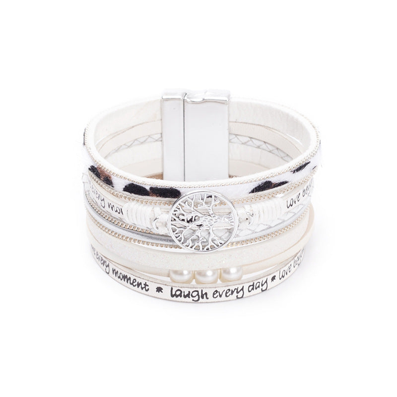 Hand Woven Leather Hollow Tree of Life Multilayer Bracelet