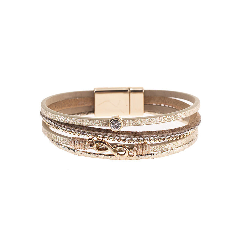 Punk Style Multi-layer Diamond Leather Bracelet