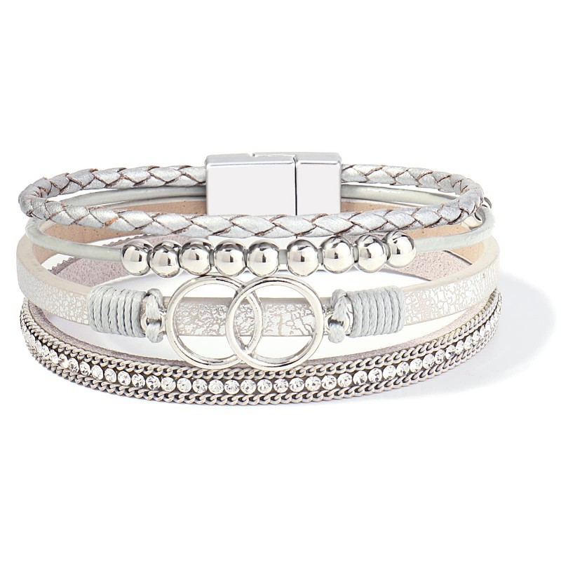 Handmade Magnetic Clasp Diamond Encrusted Leather Bracelet