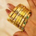 18K gold plated diamond retro stacked titanium steel bracele
