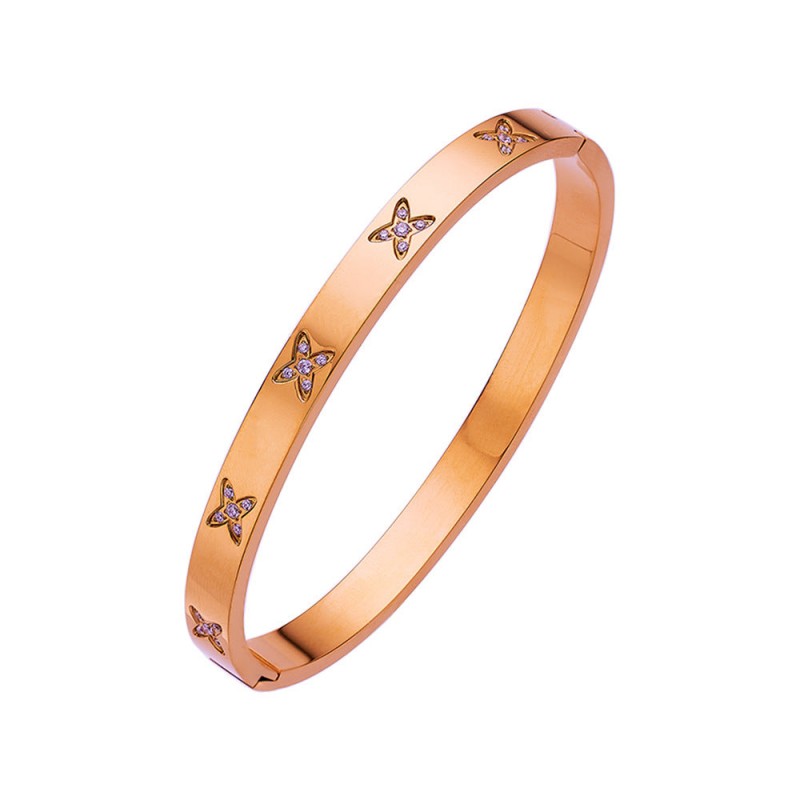 18K gold plated diamond retro stacked titanium steel bracele