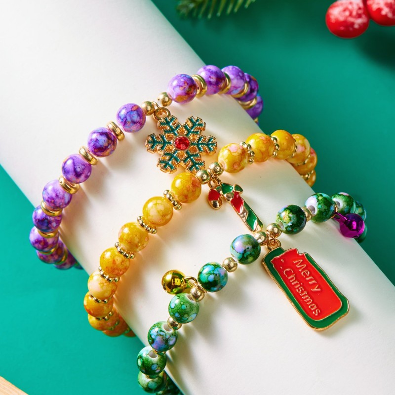 Christmas bracelet set snowman beaded bracelet