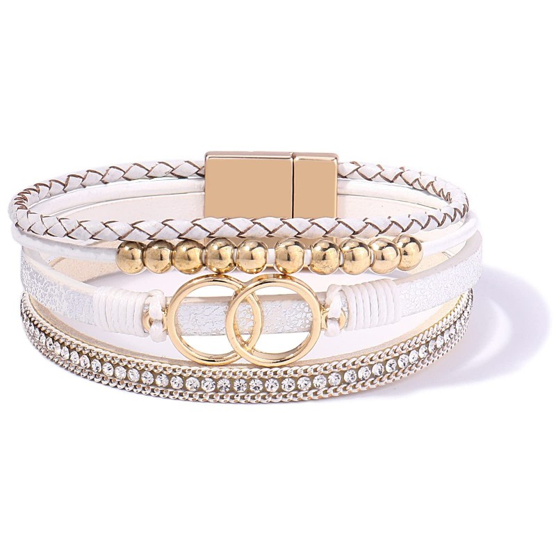 Handmade Magnetic Clasp Diamond Encrusted Leather Bracelet