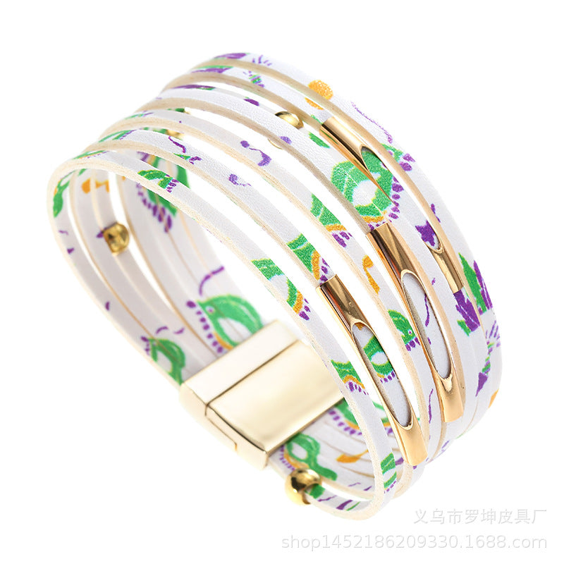 Alloy Tube Magnet Buckle Valentine's Day Leather Bracelet OLY-BT-LuoKun001