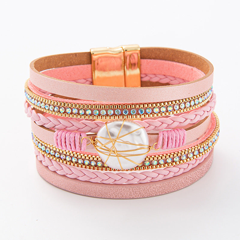 Baroque Freshwater Pearl Braided Multi-Layered Leather Bracelet