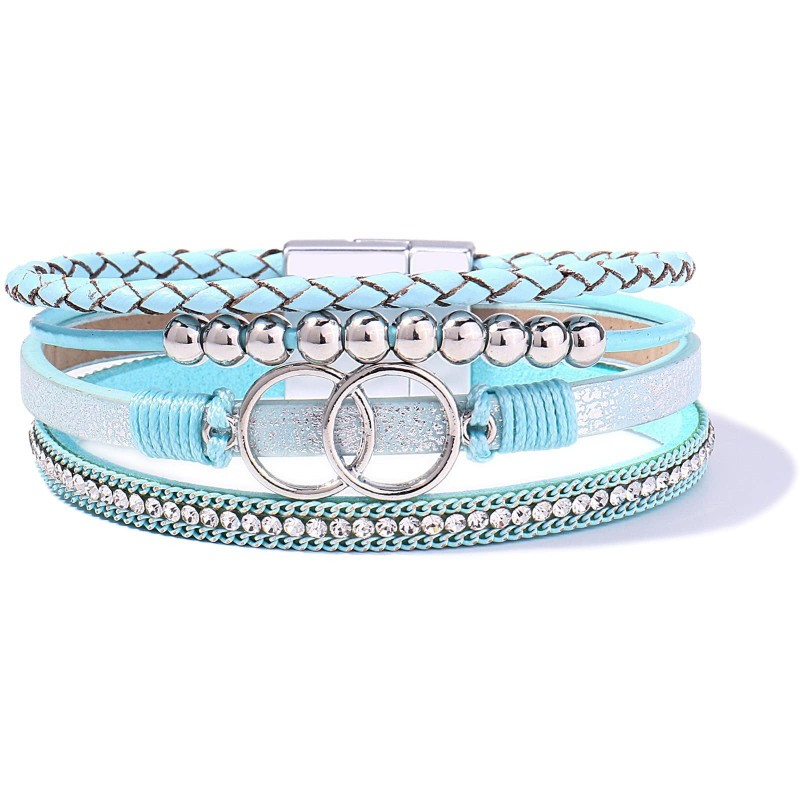 Handmade Magnetic Clasp Diamond Encrusted Leather Bracelet