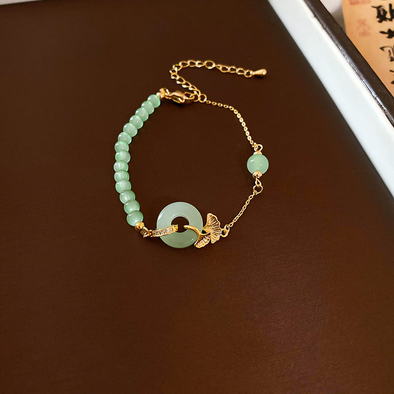 Tide Elegant Pearl Crystal Jade Double Circle Bracelet