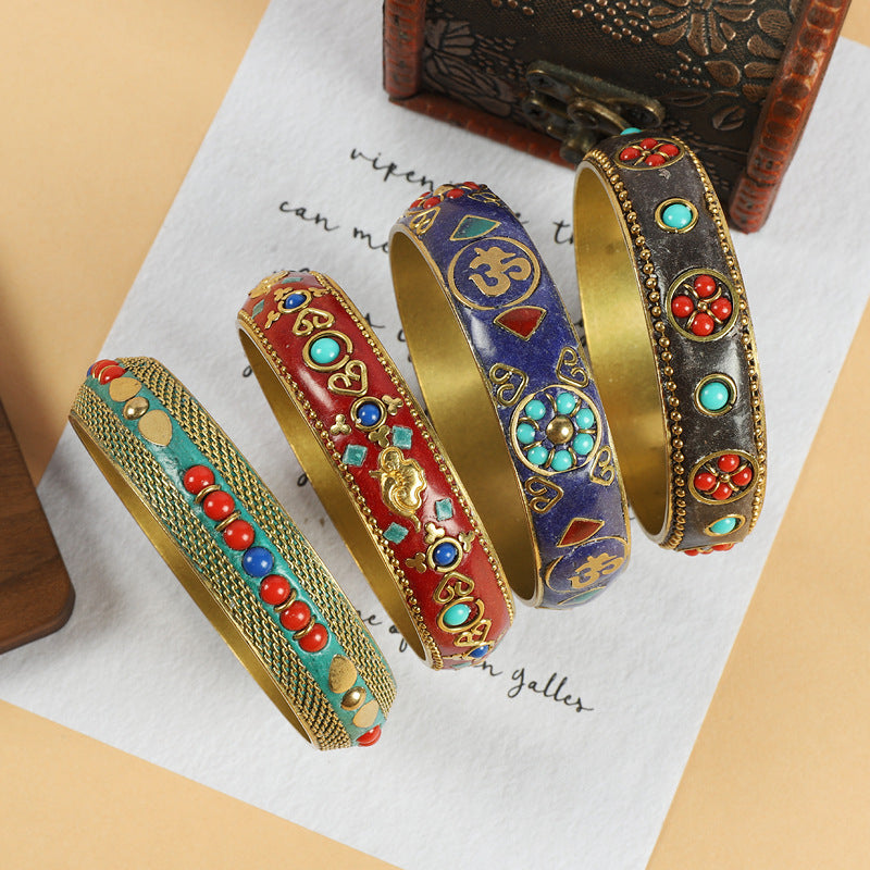Vintage Brass with Turquoise Ethnic Style Bracelet
