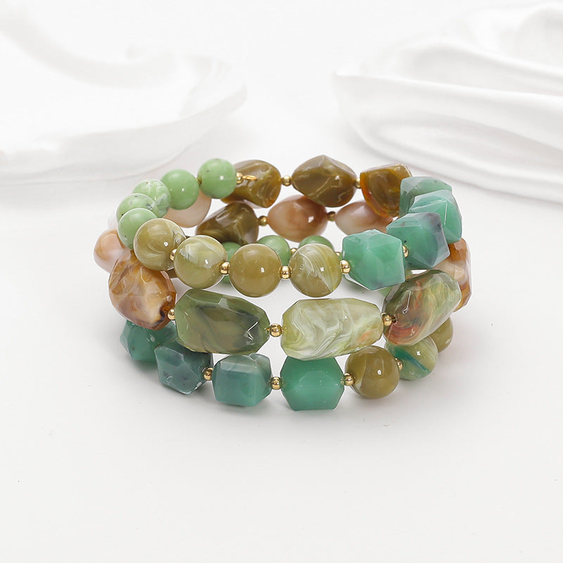 Bohemian acrylic beaded bracelet multi-layered elastic brace