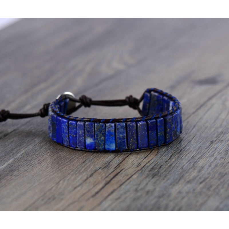 Natural Stone Square Tube 4*13MM Leather Beaded Bracelet