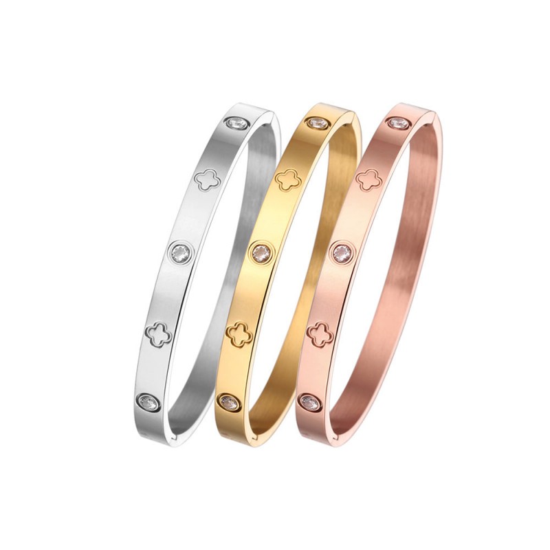 18K gold plated diamond retro stacked titanium steel bracele