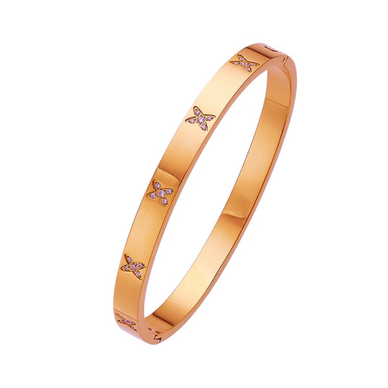 18K gold plated diamond retro stacked titanium steel bracele