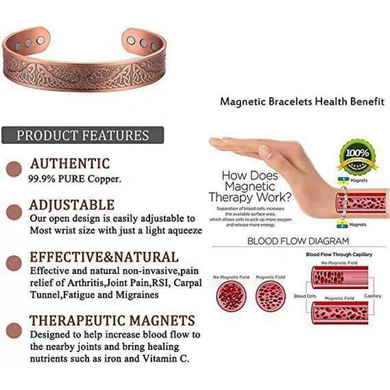 Vintage Alloy Bracelet Magnetic Therapy Hand Ring Fashion
