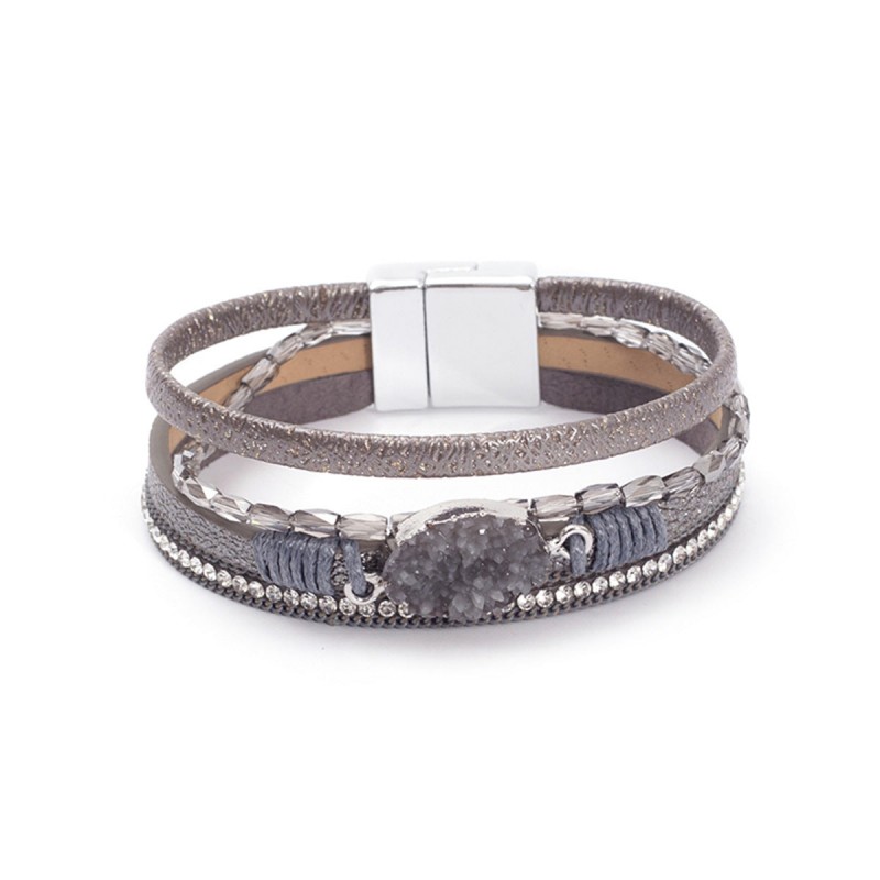 Crystal Studded Vintage Ethnic Style Beaded Leather Bracelet