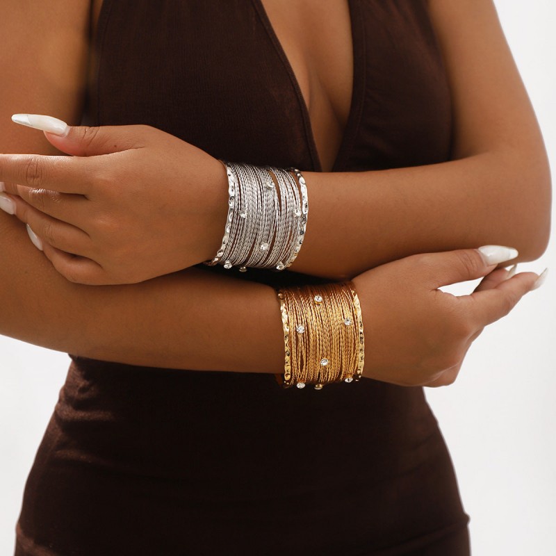 Retro Punk Style Wide Edition Metal Brushed Wire Strip Open 