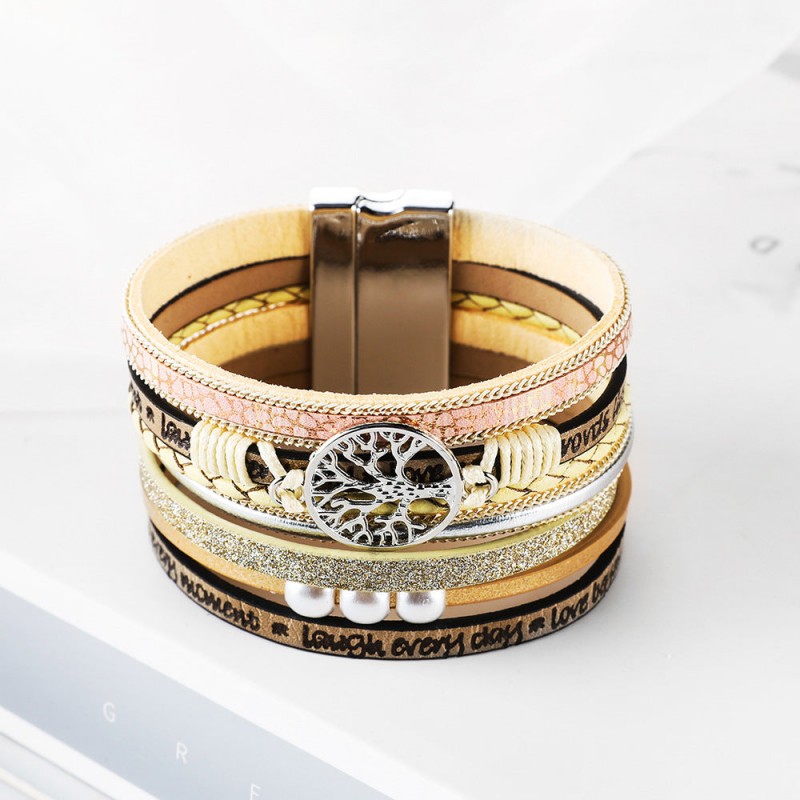 Hand Woven Leather Hollow Tree of Life Multilayer Bracelet