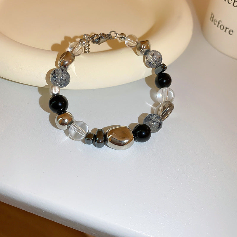 Tide Elegant Pearl Crystal Jade Double Circle Bracelet