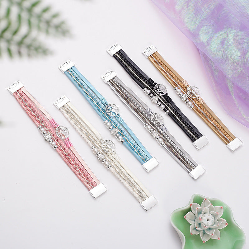 Ethnic style imitation pearl diamond ball magnetic clasp wov