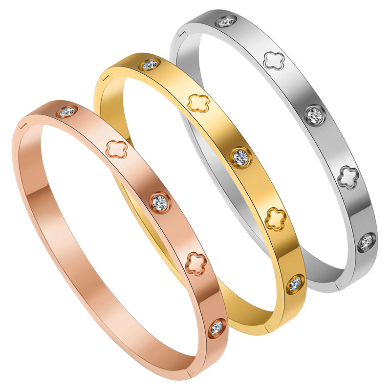18K gold plated diamond retro stacked titanium steel bracele