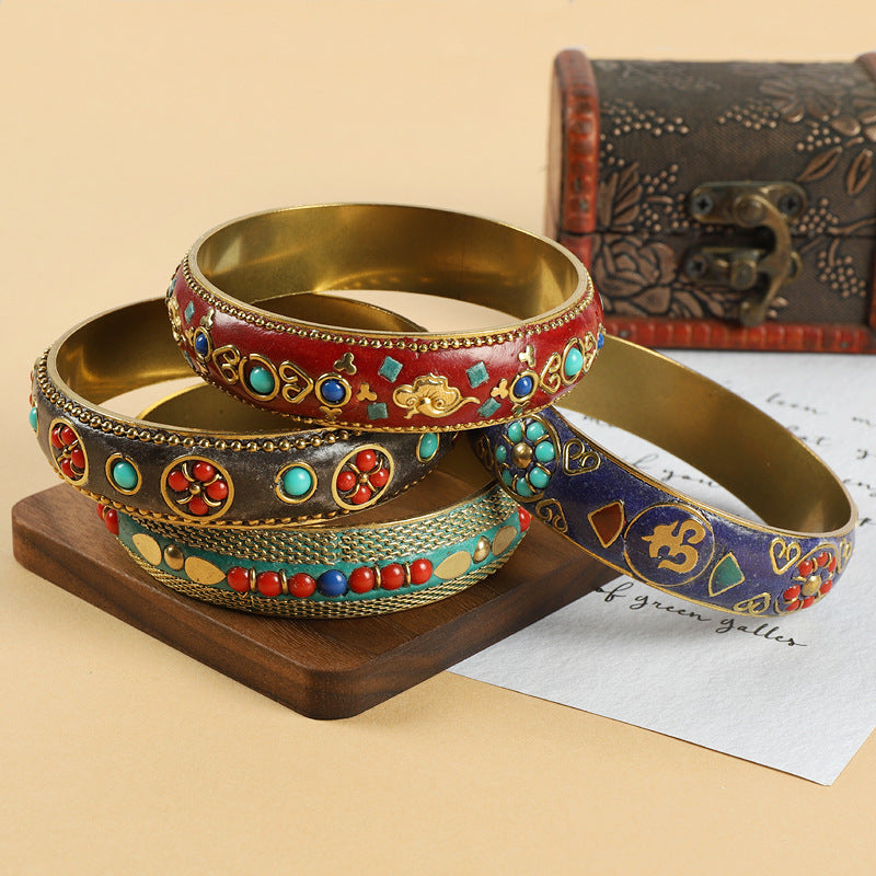 Vintage Brass with Turquoise Ethnic Style Bracelet