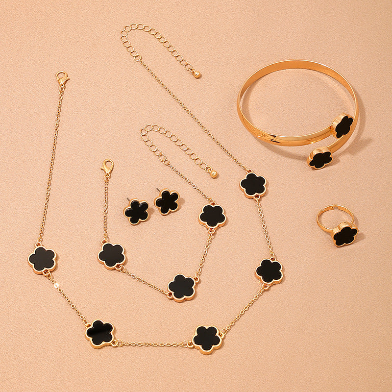 Metal New Five Leaf Clover Flower Bracelet Necklace Earrings